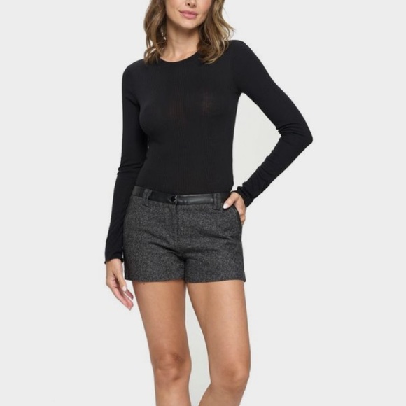 Vegan Leather & Wool Contrast Shorts - Picture 2 of 5